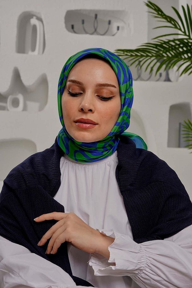 Yaprak Desen Yeşil Soft Pamuk Eşarp - 4