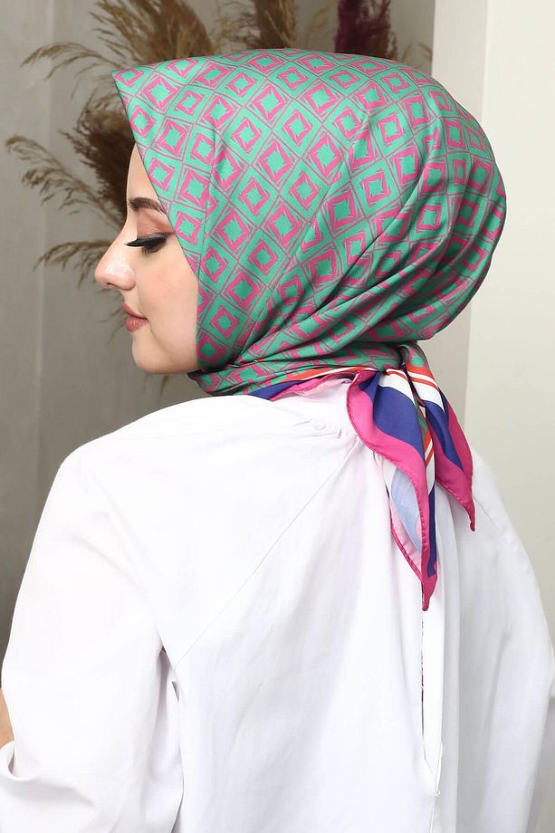 Kare Desen Pembe Soft Pamuk Eşarp - 3
