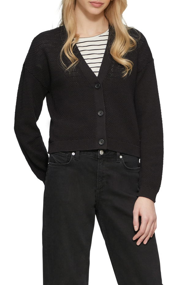 Cardigan with Structured Pattern and Buttons - 1