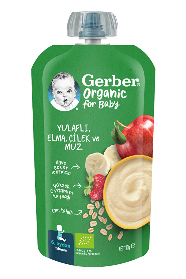 Gerber Organik Yulaflı Elma Çilek Ve Muz Püresi 110 gr