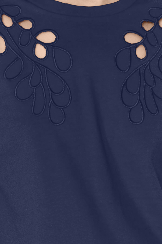 Lacivert Brode Nakışlı Basic/Regular Kalıp Örme T-Shirt TWOSS24TS00069 - 3