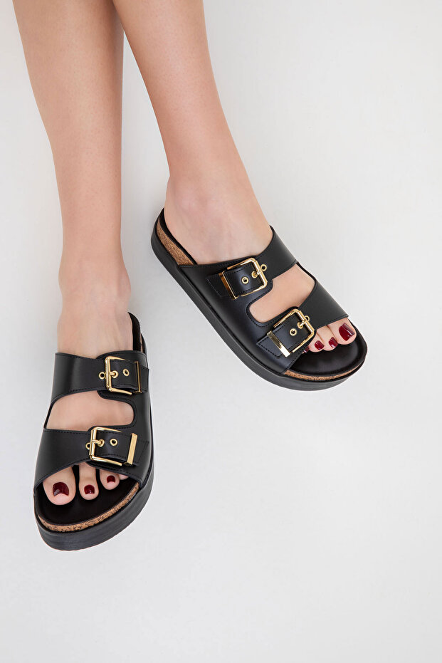 Women's Black Slippers 20327