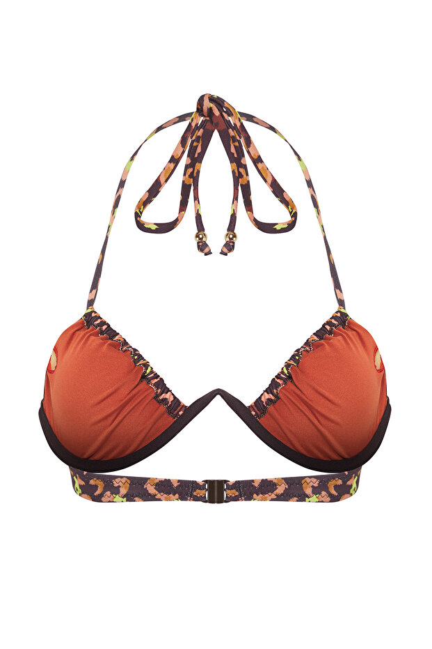 Leopar Desenli V Telli Balconette Kaplı Bikini Üstü TBESS25BU00039 - 6