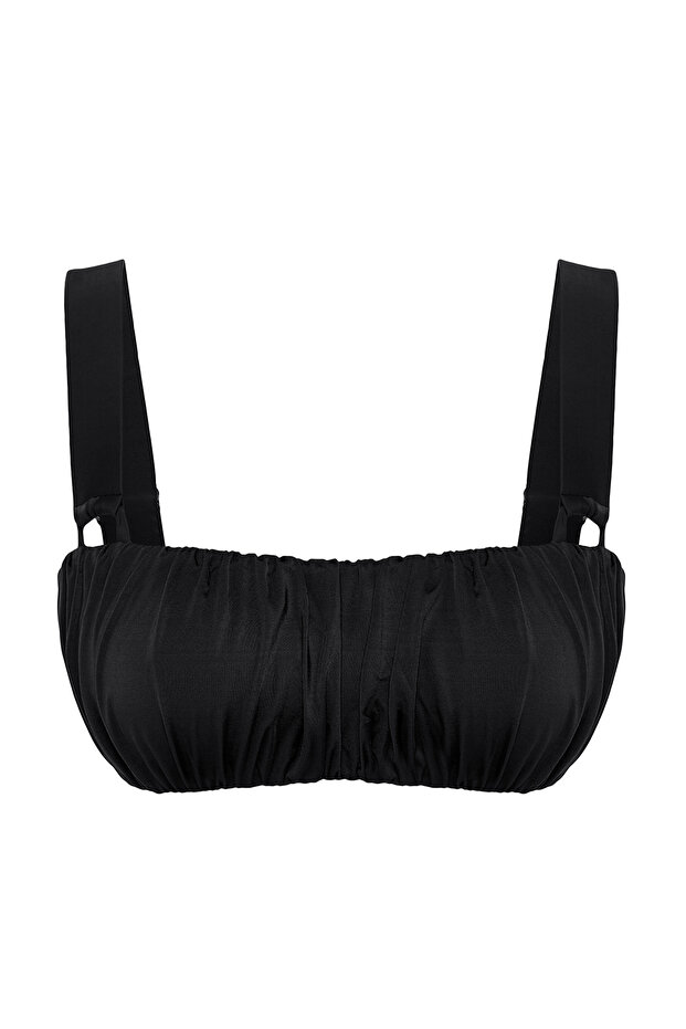 Siyah Drapeli Bralette Kaplı Bikini Üstü TBESS25BU00045 - 5
