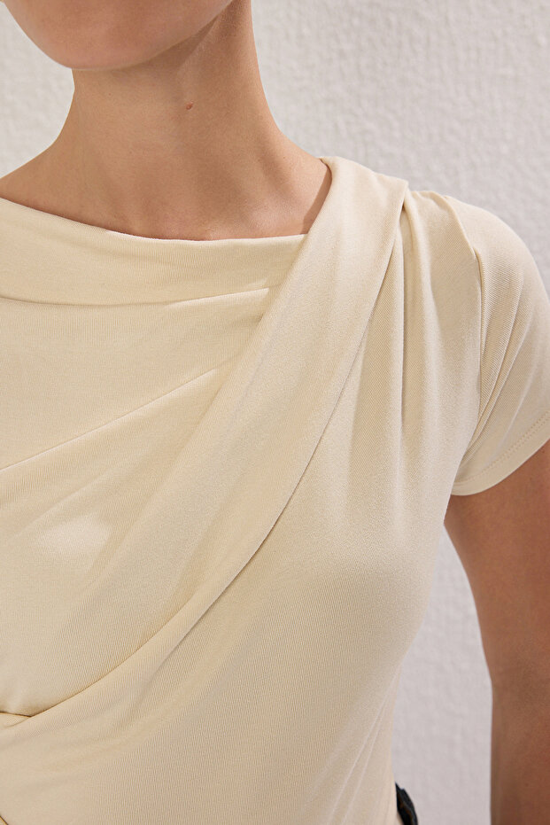 Taş Büzgü/Drape Detaylı Fitted/Vücuda Oturan Örme Bluz TWOSS25BZ00278 - 3