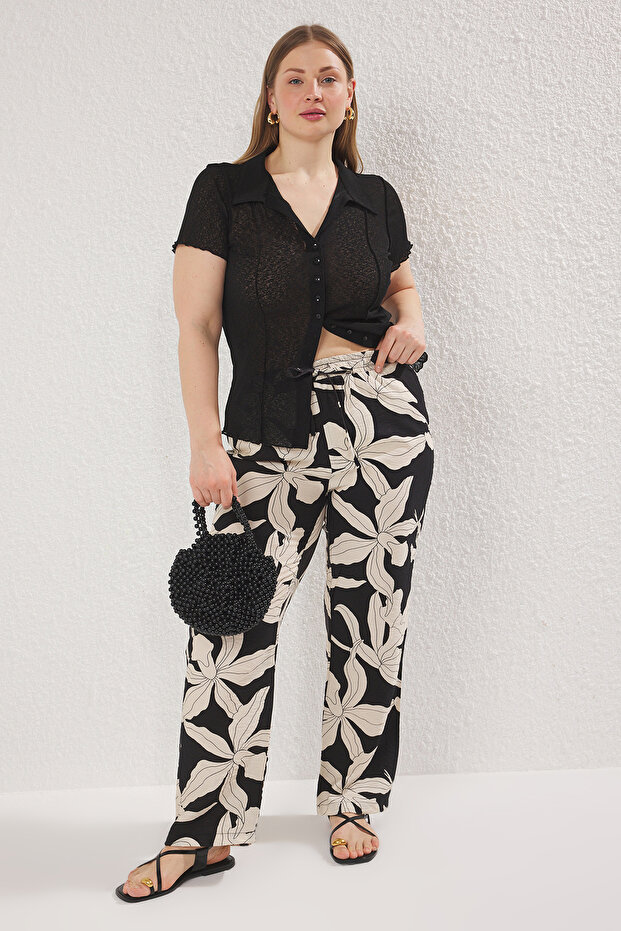 Çok Renkli Desenli Wide Leg Dokuma Büyük Beden Pantolon TBBSS25AR00040 - 2