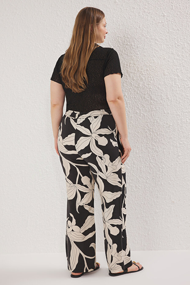 Çok Renkli Desenli Wide Leg Dokuma Büyük Beden Pantolon TBBSS25AR00040 - 4