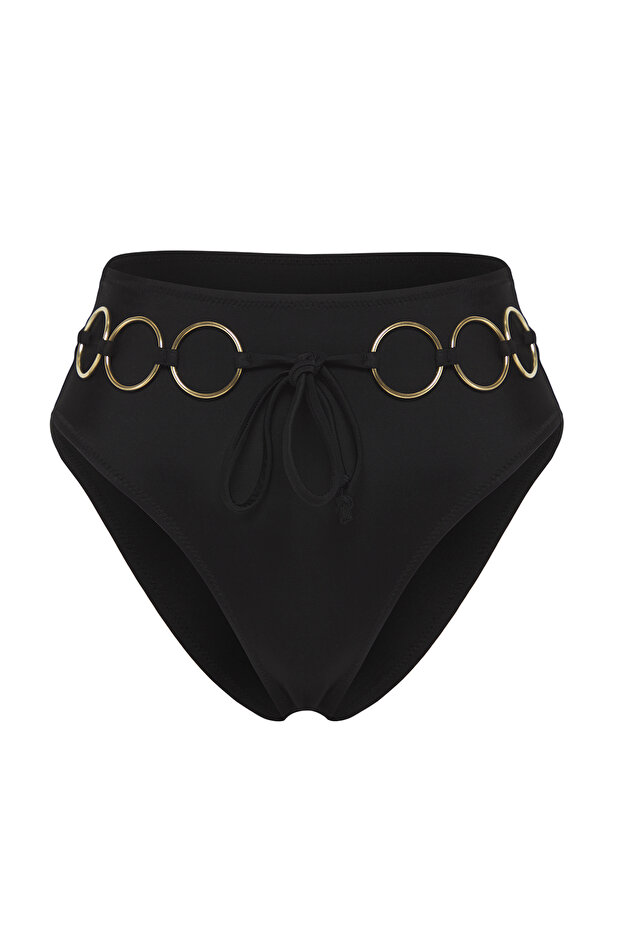 Siyah Aksesuarlı Regular Yüksek Bel Bikini Altı TBESS25BA00026 - 7