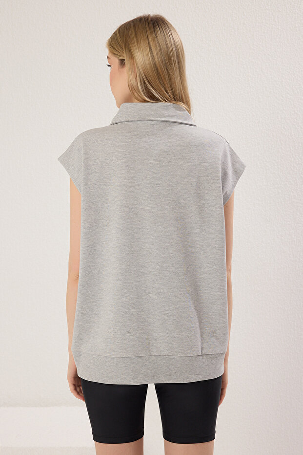Gri Melanj Slogan Baskılı Oversize/Geniş Kalıp Örme T-Shirt TWOSS25TS00116 - 4