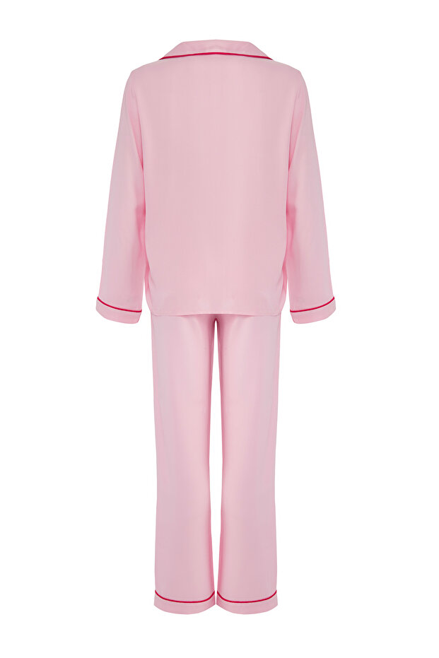 Pembe Kalp Nakışlı Biyeli Viskon Dokuma Pijama Takımı THMAW25PT00179 - 7