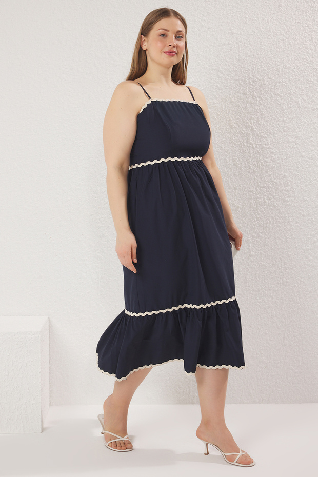 Navy Blue Terrycotton Woven Plus Size Dress