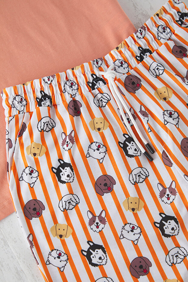 Sada pletených pyžam s oranžovým psem Regular Fit - Tmnss23Pt00000 - 3