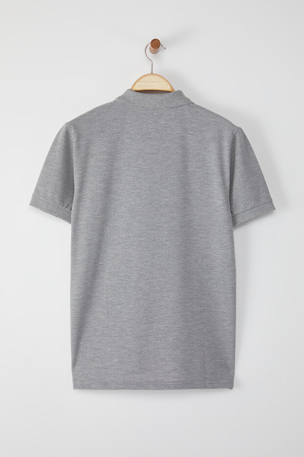 Gri Melanj Regular/Normal Kesim At Nakış Detaylı Polo Yaka T-shirt TMNSS25PO00017 - 10