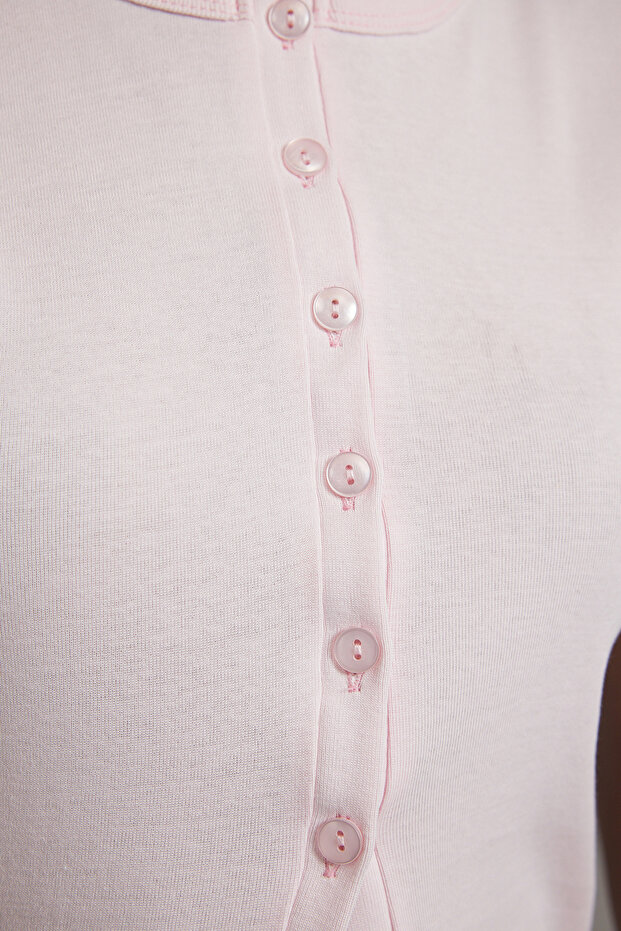 Pembe Düğmeli Fitted/Vücuda Oturan Örme Bluz TWOSS25BZ00281 - 3