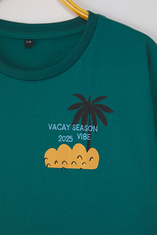 Petrol Erkek Çocuk %100 Pamuk Baskılı Regular/Normal Kalıp Kısa Kol Örme T-Shirt TKDSS25TS00088 - 2