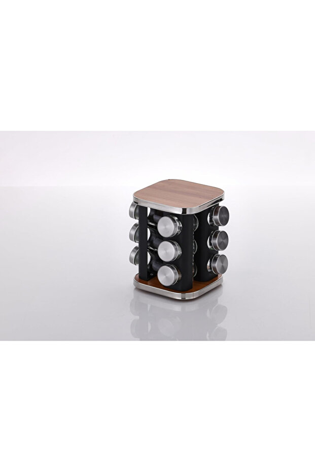 ,spice rack Set 12 Glass Jar ,Rotating stand,Square,wood