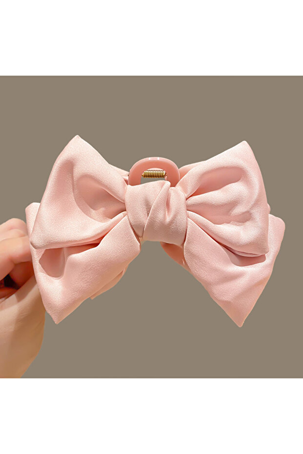 Pink Korean Big Double Side Solid Satin Chiffon Plastic Hair Bows Crab Clips Claw for Women Girls Bl