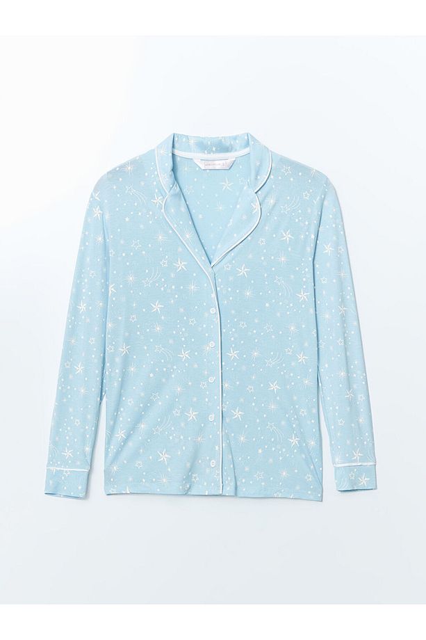 LCW DREAM Mavi Gömlek Yaka Desenli Kadın Pijama Takımı - 6