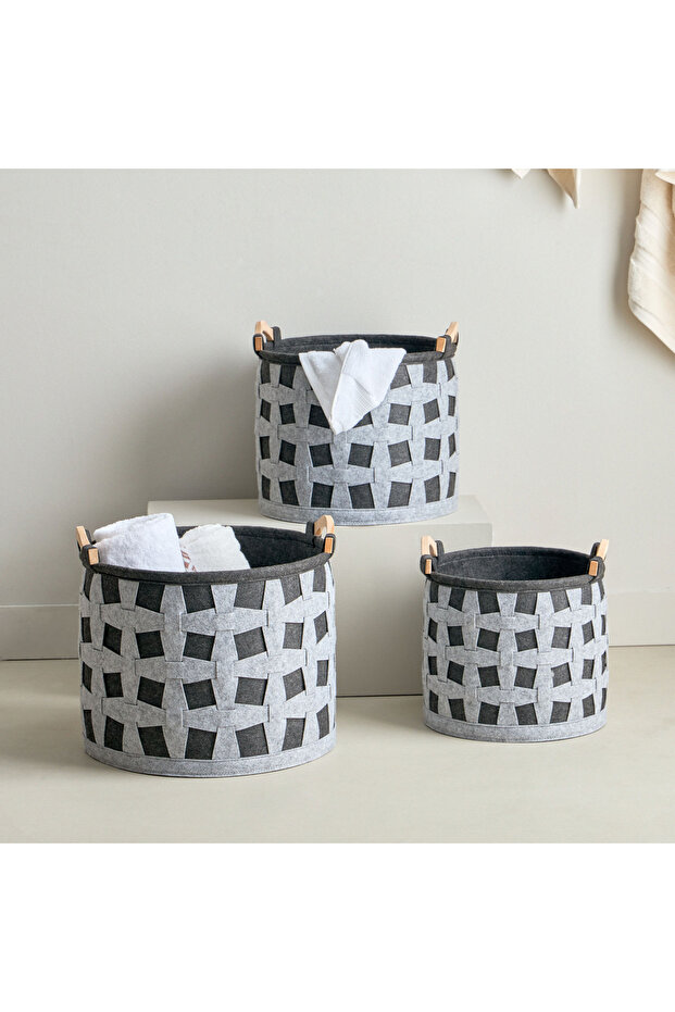 Circular 3-Piece Felt Basket Set - 1