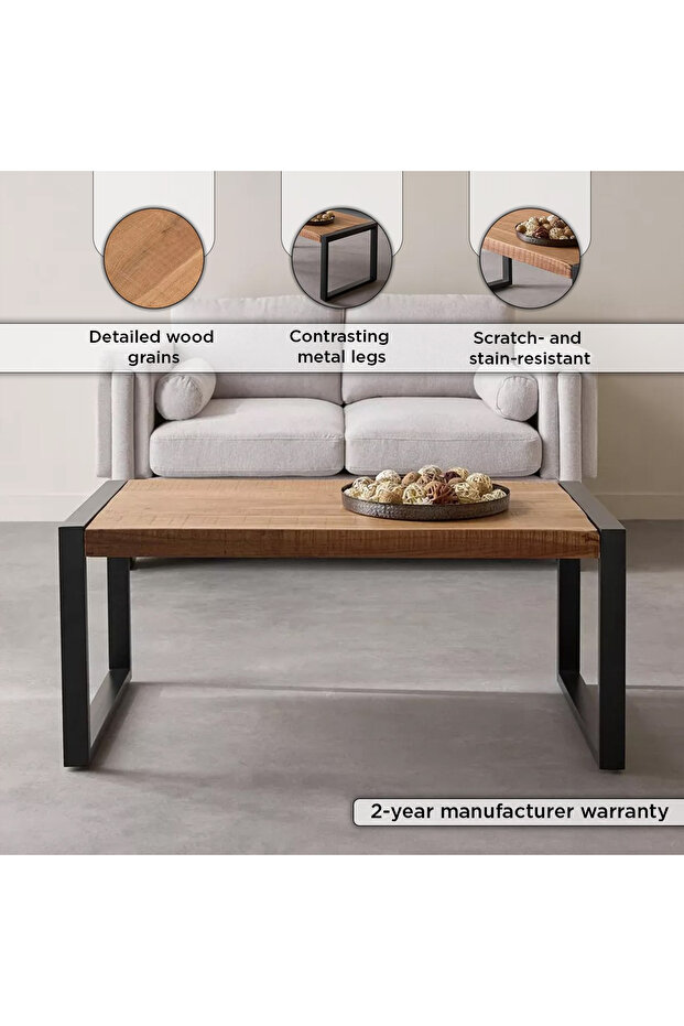 Vendra Rustic Solid Wood Top Coffee Table - 4