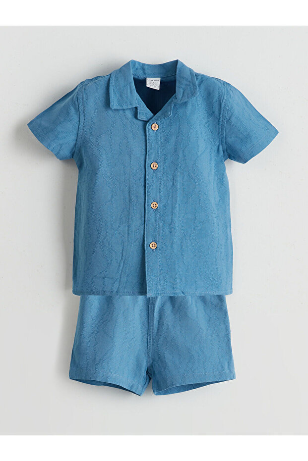 Blue Short Sleeve Basic Baby Boy Shirt and Shorts 2-Piece Set
