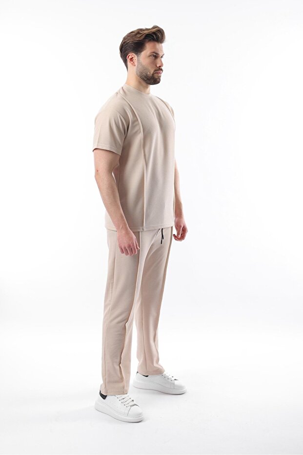 Bej Önü Pileli Overfit Erkek Takım E7304 - 2