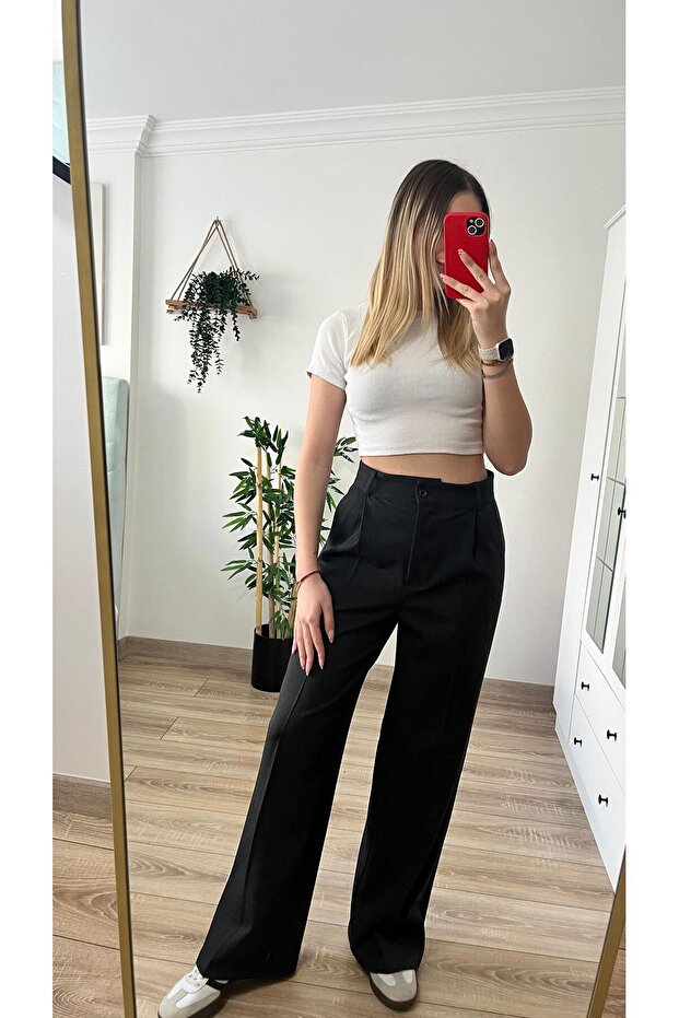 Anthracite Dark Gray High Waist Palazzo Trousers