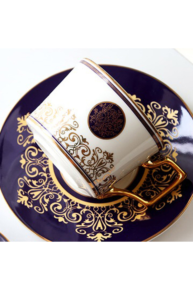 طقم أدوات مائدة سيراميك فاخر مكون من قطعتين على شكل كوب قهوة وصحن - 7