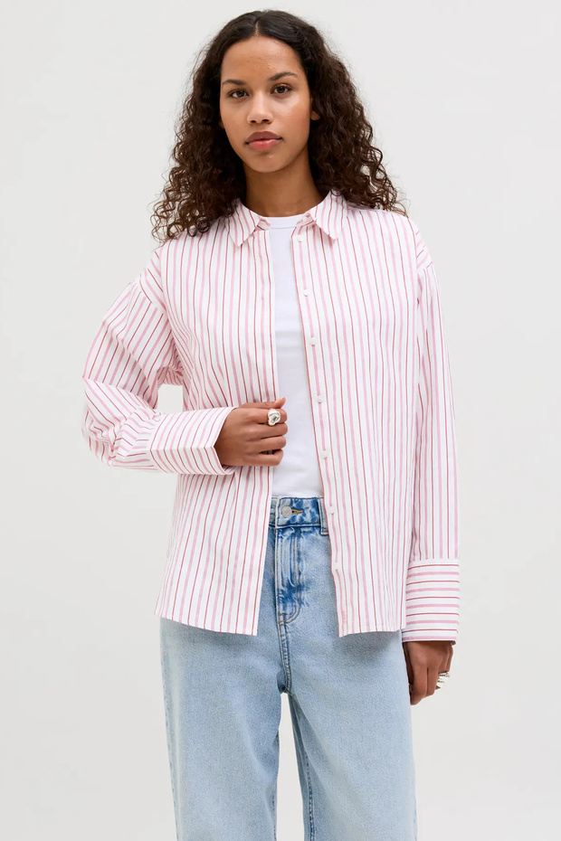 Jjxx Women's Jxcaro Long Sleeve Cotton Poplin Shirt 12270951 Pink