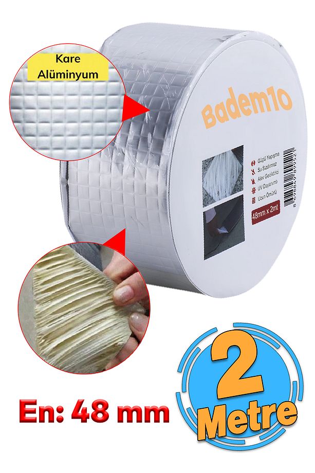 Çatı İzolasyon (48 mm X 2 MT) Su Sızdırmazlık Geçirmez Yalıtım Çamur Boru Sakız Tamir Bant Bandı - 1