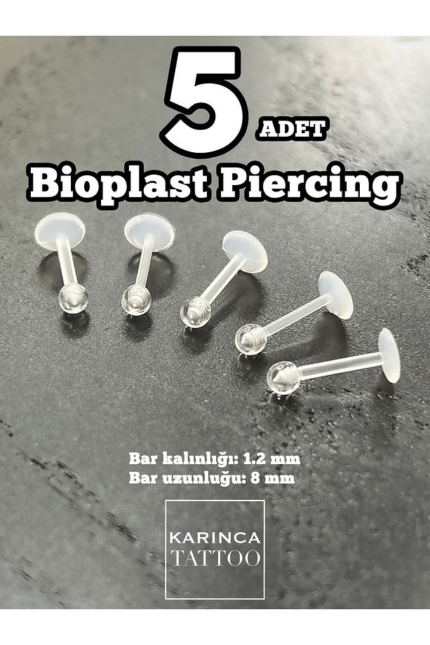 5 Adet Şeffaf Bioplast Piercing Set Tragus Labret Dudak Kulak Helix Flat Conch Snake Bites Sınav - 5
