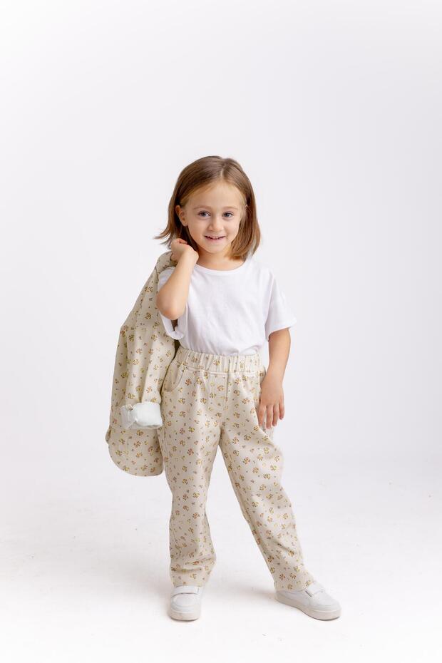 Flower Gabardine Girl's Trousers