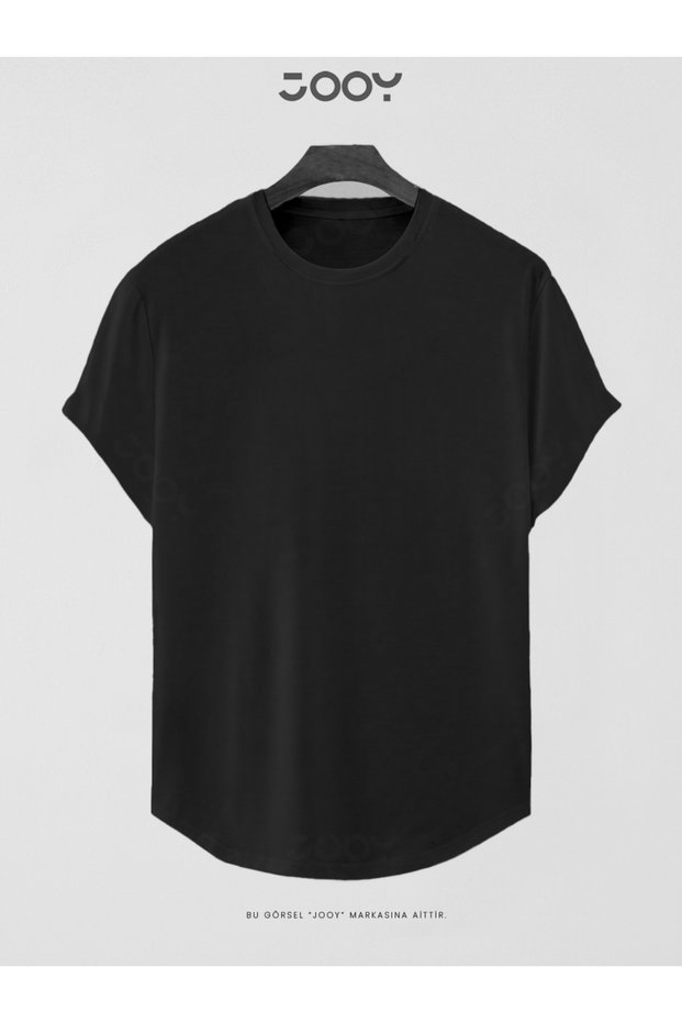 Black Plain Unprinted Basic Slim Fit Oval Cut T-Shirt