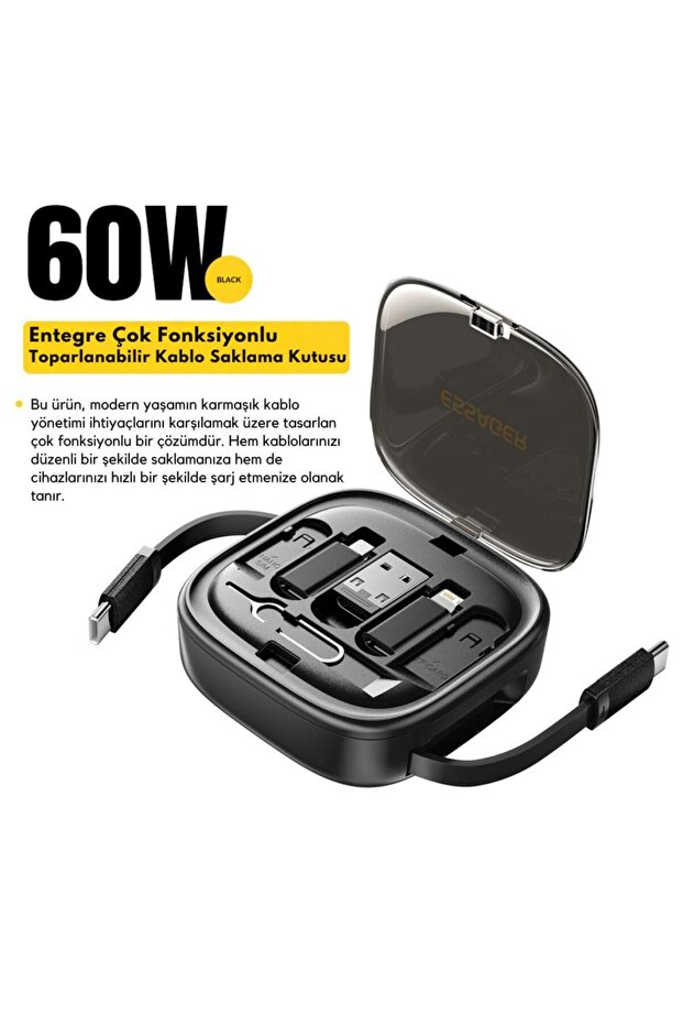7in1 60w Çekilebilir Type C, Micro, Iphone Lightning Kablolu, Dönüştürücü, Sim Aparatlı Seya - 2