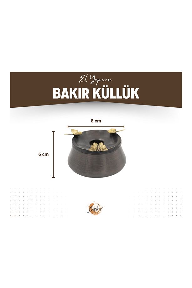 Bakır Kül Tablası Kelebek Detaylı Oksit Renk - 5