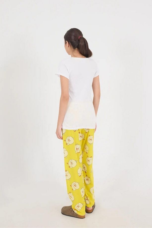 Kadın Sarı Alt-üst Pijama Takımı, Civciv Baskılı - 3