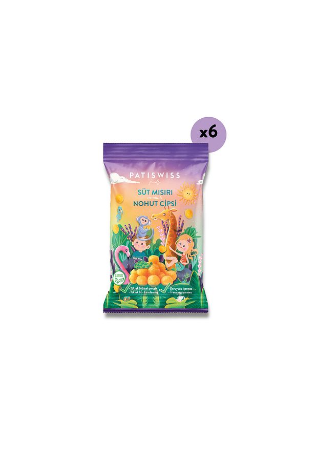Çocuklara Özel Süt Mısır Aromalı Nohut Cips Seti, 50g X 6 Adet - 1