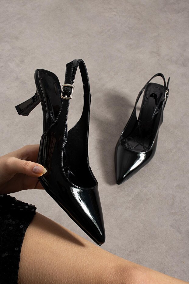 Holly Black Patent Leather Detailed Heeled Shoes