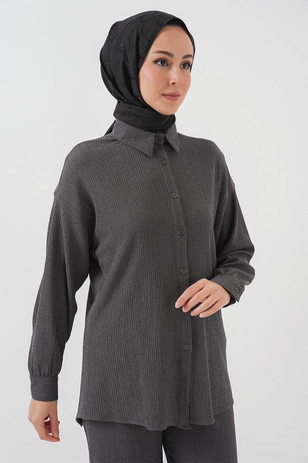 T5858 Knitted Hijab Double Set - Anthracite - 4
