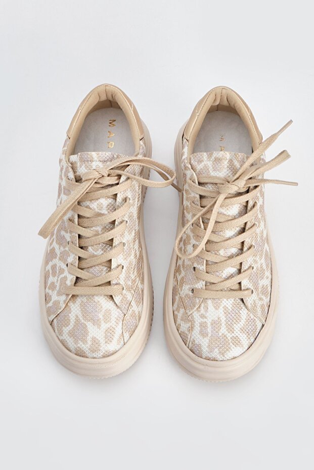 Damen Sneakers Dicke Sohle Schnürschuhe Sportschuhe Tales Beige Leopard - 7