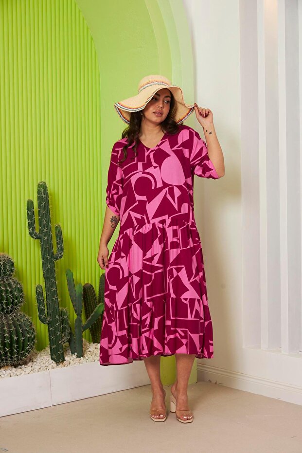 بالإضافة إلى حجم فستان الكرز منقوشة - 4