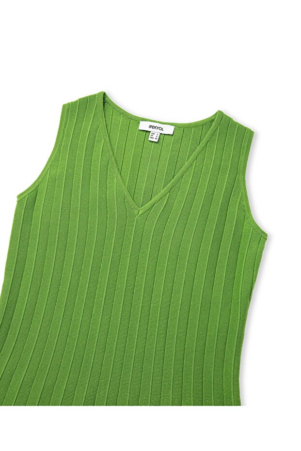 V yaka triko elbise - 4