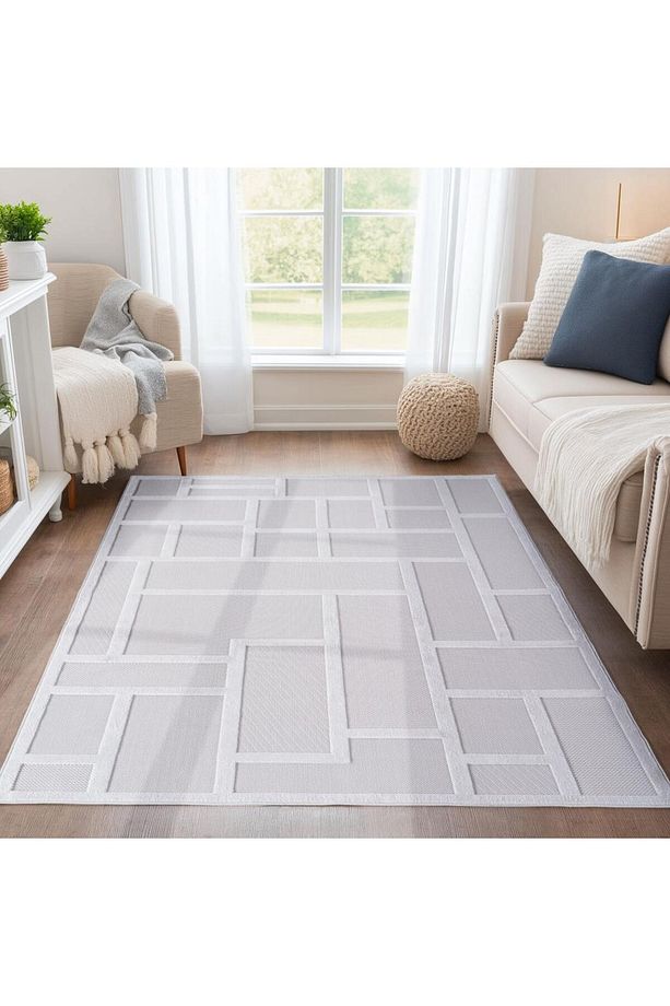 Sisal Krem Oturma Odası Halısı Kolay Temizlenebilir Yumuşak Dokulu ve Kaymaz Taban Şık Salon Halısı - 7