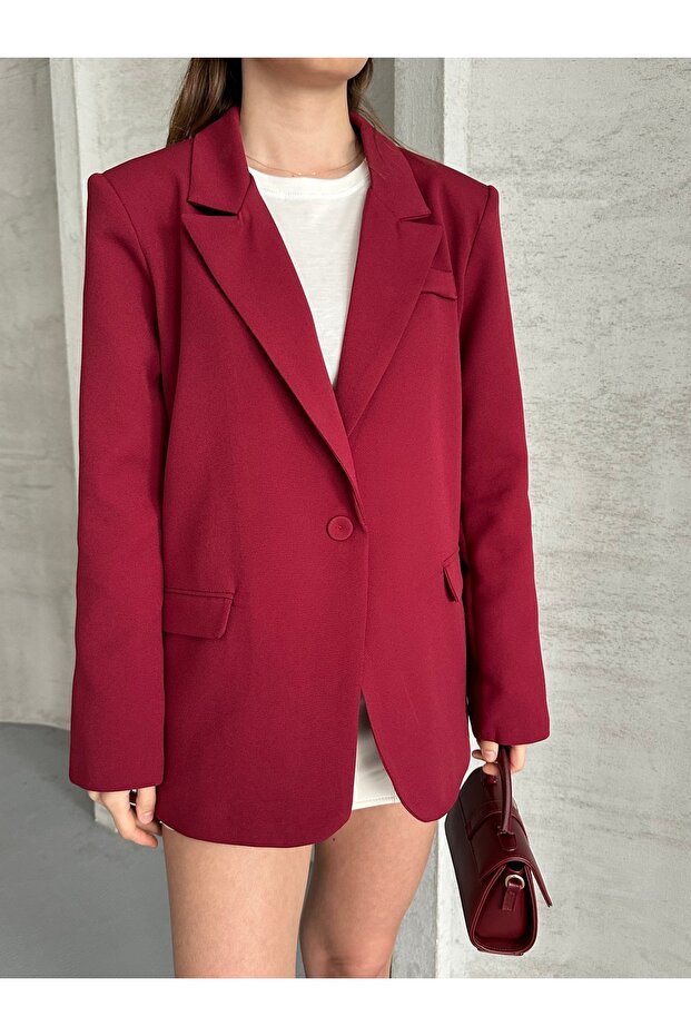 Kadın Bordo Basic Blazer Ceket - 7