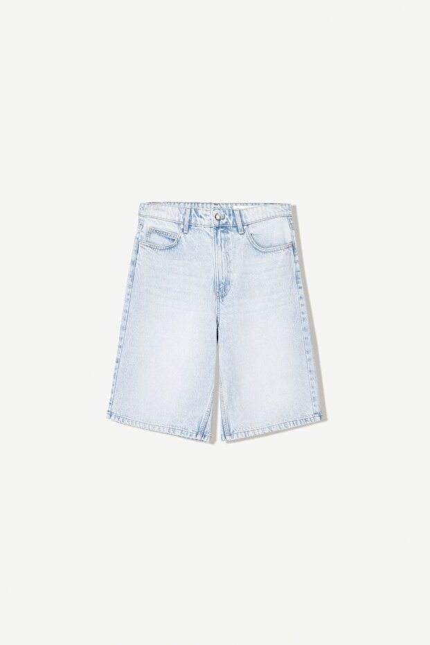 Bol denim bermuda şort - 4
