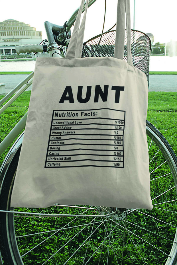 Aunt Nutrition Facts Auntie Still Gift Printed 100% Cotton Raw Cloth Beige Bag