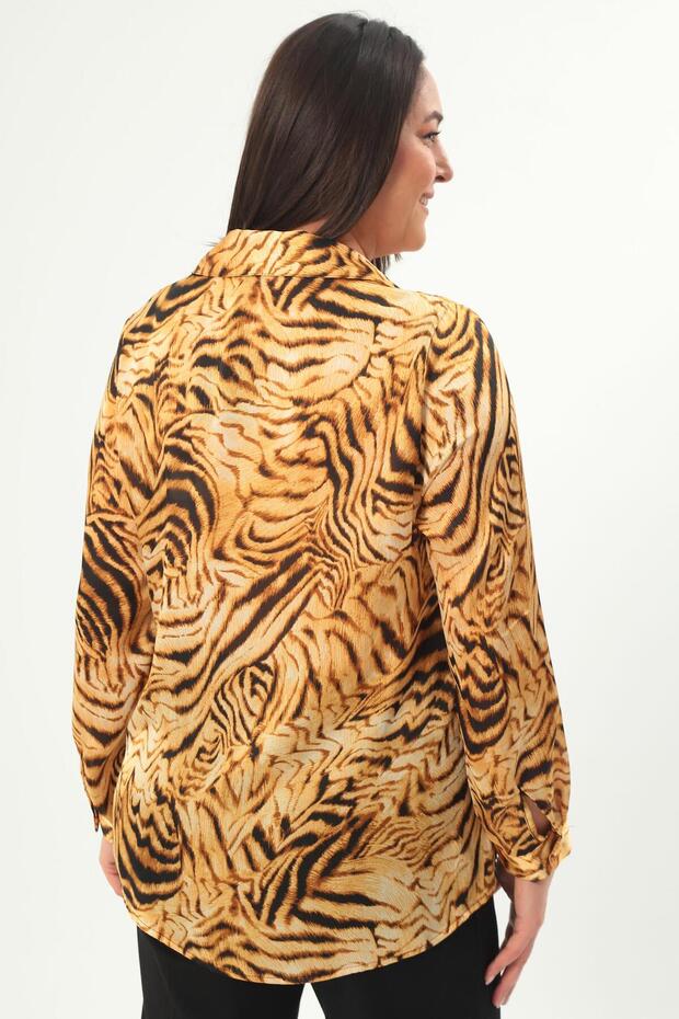 Trend42Plus Plus Size Digital Printed Tiger Pattern Shirt - 5