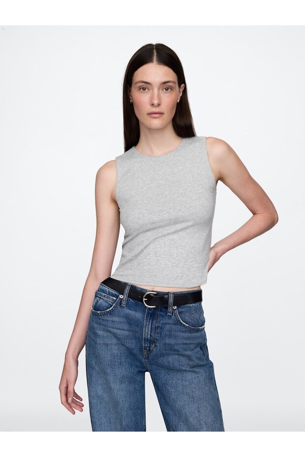 Kadın Gri Örme Jersey Atlet - 1