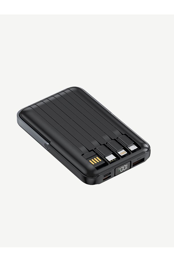 WF27 Mini LED Ekranlı Kablosuz Şarjlı 10.000 mAh Çoklu Kablolu Powerbank - 5