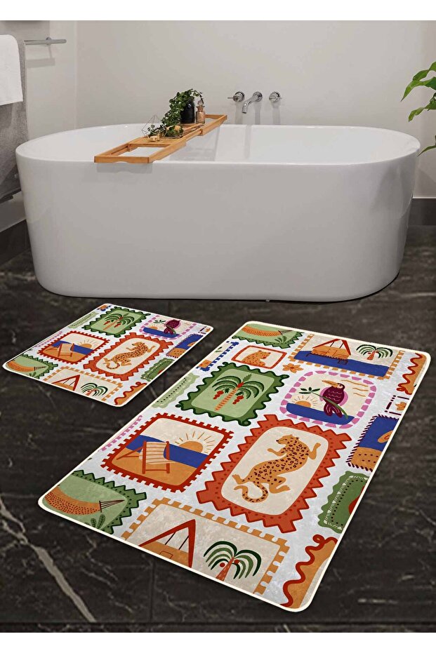 Non-Slip Base Washable 2-Piece Bath Mat - Sunkiss 60*100 cm - 50*60 cm